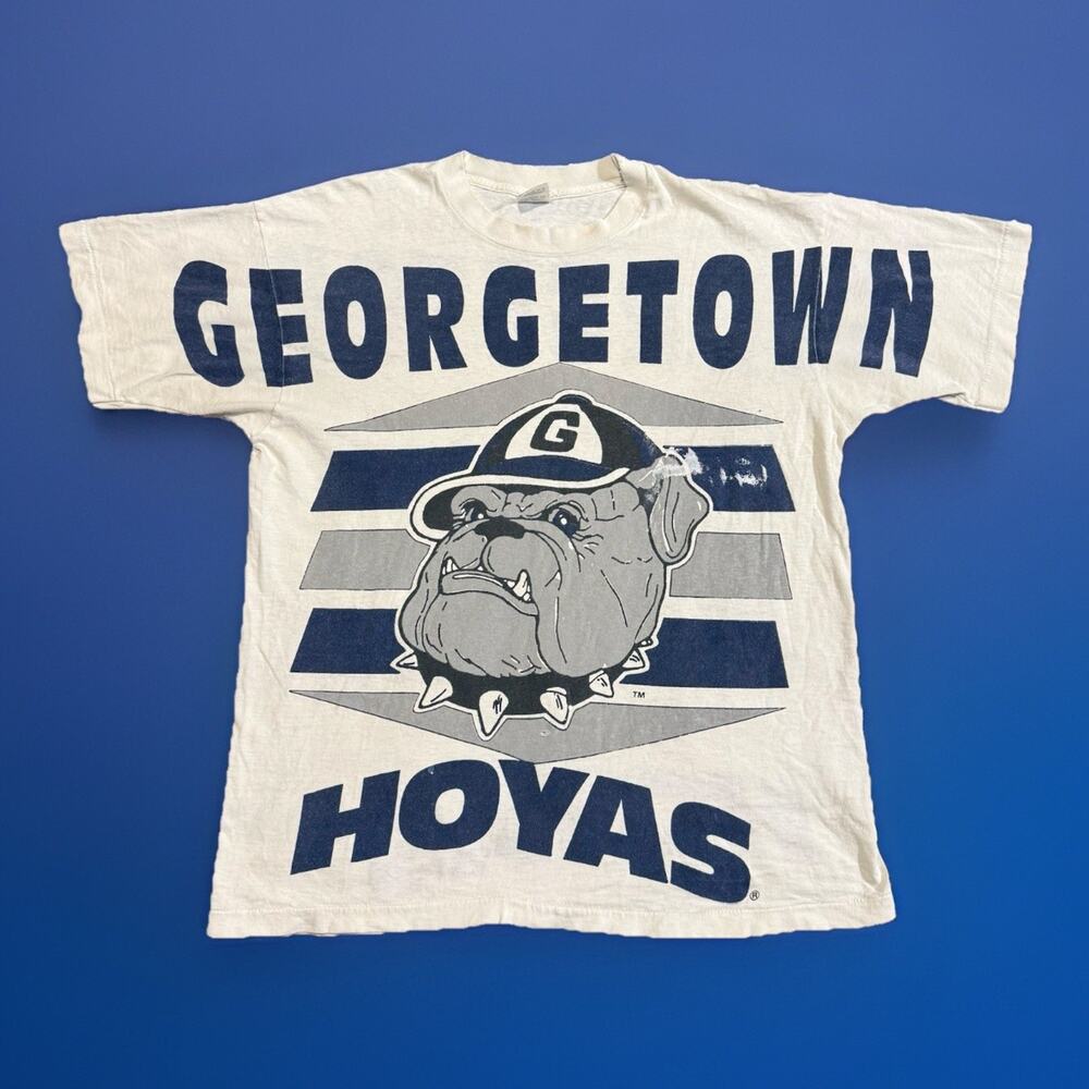 Vintage Georgetown Hoyas Big Logo USA T Shirt Large 90s